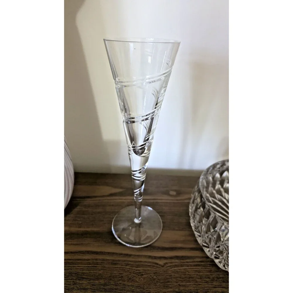 Optic Swirl Hollow Stem Crystal Champagne Flutes Glass 11” Vintage